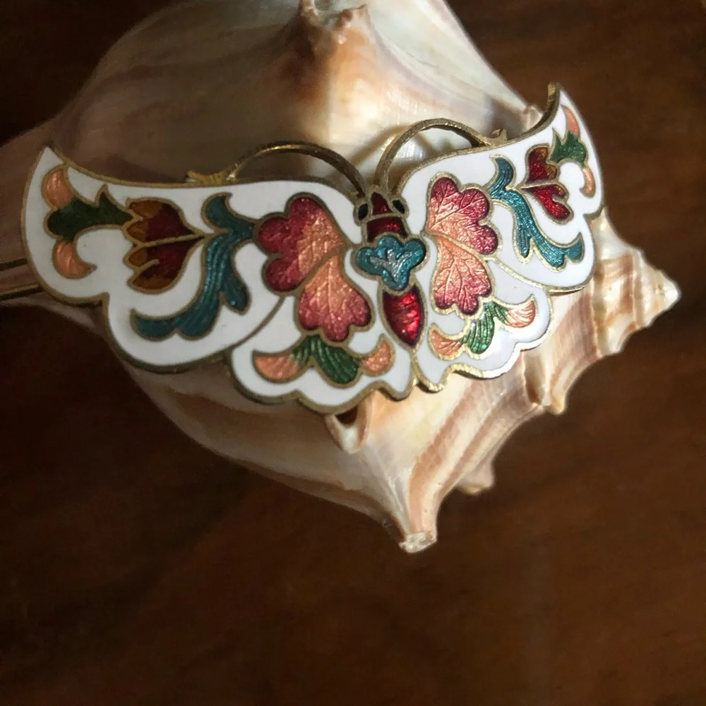 Vintage Cloisonné Butterfly Barrette